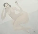 Model by Constantin Piliuță, 1992, ulei şi creion pe pânză, sold Jul 2016