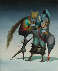 Jules Perahim, The Secret Attributes of the Diplomacy, 1979, ulei pe placaj de lemn