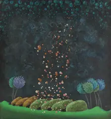 Meteoriţi by Elena Urdăreanu Herţa, 1986, ulei pe pânză, offered Jul 2016