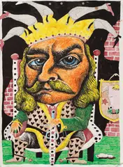 Ştefan cel Mare by Sorin Tara, 2004, acuarelă, marker, peniţă şi pix pe carton, sold Jul 2016