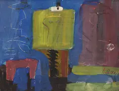 Ioan Gânju, Artistul la șevalet, tempera pe hârtie lipită pe carton