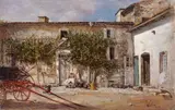 Theodor Aman, Curte interioară în Contrexéville, 1879, ulei pe lemn