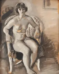 Interior la Toulon by Iosif Iser, sfârșitul anilor '20, guașă pe hârtie lipită pe carton, sold Jul 2016