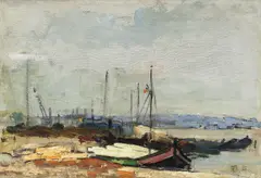 Alexandru Ciucurencu, Bărci la Tulcea, 1955, ulei pe pânză