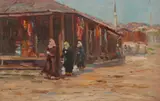 Adolf Schwatz, Târg oriental, ulei pe lemn