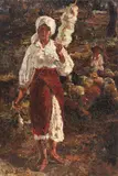 Țărăncuță cu fuior by Octav Băncilă, ulei pe pânză, sold Jun 2016