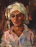 Micuța tătăroaică by Rudolf Schweitzer–Cumpăna, ulei pe carton, sold Jun 2016