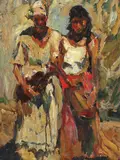 Țărăncuțe by Rudolf Schweitzer–Cumpăna, ulei pe carton, sold Jun 2016