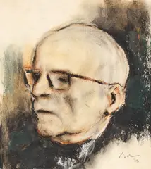 Tudor Arghezi by Corneliu Baba, 1978, guașă, cărbune și pastel pe hârtie lipită pe carton, sold Jun 2016