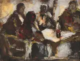 La cârciumă by Rudolf Schweitzer–Cumpăna, guașă pe hârtie lipită pe carton, offered Jun 2016