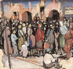 Coada la pâine by Corneliu Baba, 1946, guaşă şi tuş pe hârtie, sold Jun 2016