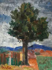 Stejarul by Dumitru Ghiață, ulei pe carton, sold Jun 2016