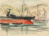 Nutzi Acontz, În port, 1935, acuarelă pe hârtie lipită pe carton