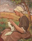 Cusătoreasă by Camil Ressu, sfârșitul anilor '40, ulei pe carton, offered Jun 2016
