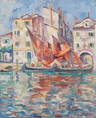 Nicolae Dărăscu, Bărci la Veneția, 1926-1927, ulei pe carton