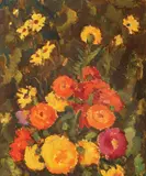 Grădina cu flori by Nicolae Tonitza, 1934-1935, ulei pe carton, sold Jun 2016