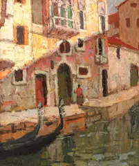 Veneţia by Paul Scorţescu, ulei pe carton, offered Jun 2016