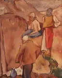 Compoziţie cu femei în costum tradiţional by Ion Theodorescu-Sion, 1927, ulei pe carton, offered Jun 2016