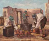 În spatele frontului by Nicolae Dărăscu, 1917, ulei pe carton, sold Jun 2016