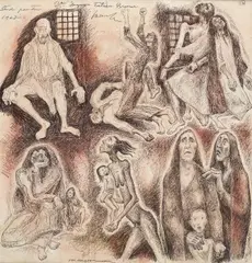 Ion Irimescu, Studii pentru 1907, colaj, tuș și cărbune sepia pe hârtie lipită pe carton