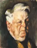 Corneliu Baba, Mihail Sadoveanu, 1978, guașă, creioane cerate și cărbune pe hârtie lipită pe carton