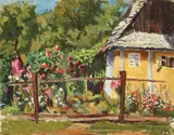 M. H. Maxy, Grădina cu flori, ulei pe carton