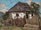 Natalia Moscu, Casă ţărănească, ulei pe carton