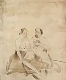Sorin Ilfoveanu, Philemon şi Baucis (Întâmplări de alcov fanariote), 1985, tempera şi laviu pe hârtie