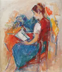 Lectură by Ion Musceleanu, 1983, ulei pe pânză lipită pe carton, sold May 2016