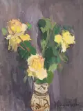 Gabriel Catrinescu, Trandafiri galbeni, 1978, ulei pe carton