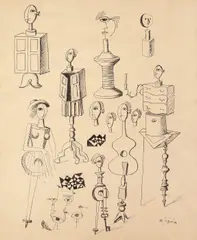 Instrumente by Alexandru Țipoia, peniţă pe hârtie, sold May 2016