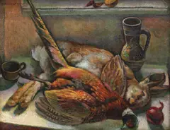 Traian Bilţiu Dăncuş, Natură statică cu fazan şi iepure, ulei pe pânză