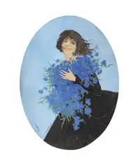 Mişu Teişanu, Buchet de albăstrele, 1917, tempera, creion şi pastel pe hârtie