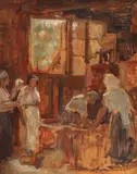 Interior la Călimănești by Nicolae Vermont, ulei pe lemn, sold May 2016