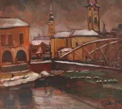 Oradea by Ernő Tibor, ulei pe carton, offered Apr 2016
