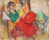 Odaliscă by Ion Musceleanu, 1989, ulei pe carton, sold Apr 2016