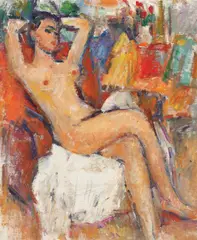Nud by Ion Musceleanu, ulei pe pânză lipită pe carton, sold Apr 2016