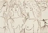 Cele trei graţii by Sabin Bălașa, 1988, cariocă pe hârtie, sold Apr 2016