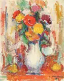 Vas cu flori by Ion Musceleanu, 1994, ulei pe carton, sold Apr 2016