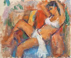Odihnă by Ion Musceleanu, 1981, ulei pe carton, sold Apr 2016