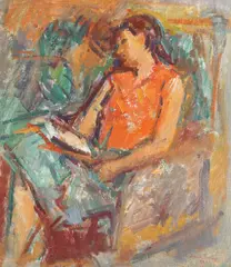 Lectură by Ion Musceleanu, 1972, ulei pe carton, sold Apr 2016