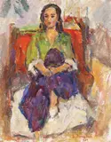 Bluza verde by Ion Musceleanu, 1989, ulei pe carton, sold Apr 2016