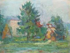Peisaj by Ion Musceleanu, 1967, ulei pe carton, sold Apr 2016