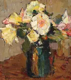 Trandafiri by Rudolf Schweitzer–Cumpăna, ulei pe carton, sold Mar 2016