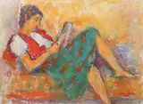 Lectură by Ion Musceleanu, 1985, ulei pe pânză lipită pe carton, sold Mar 2016