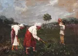 Culegătoarele de cartofi by Octav Băncilă, ulei pe pânză, sold Mar 2016