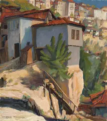 Case la Târnovo by Leon Biju, ulei pe carton, sold Mar 2016