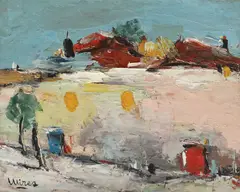 Cer senin by Ion Mirea, ulei pe carton, sold Feb 2016