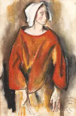 Olandeză by Corneliu Baba, 1982, guaşă, cerapastel şi cărbune pe hârtie lipită pe carton, sold Feb 2016