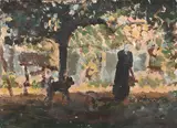 Ioana Bătrânu, În grădină, 1996, ulei pe carton